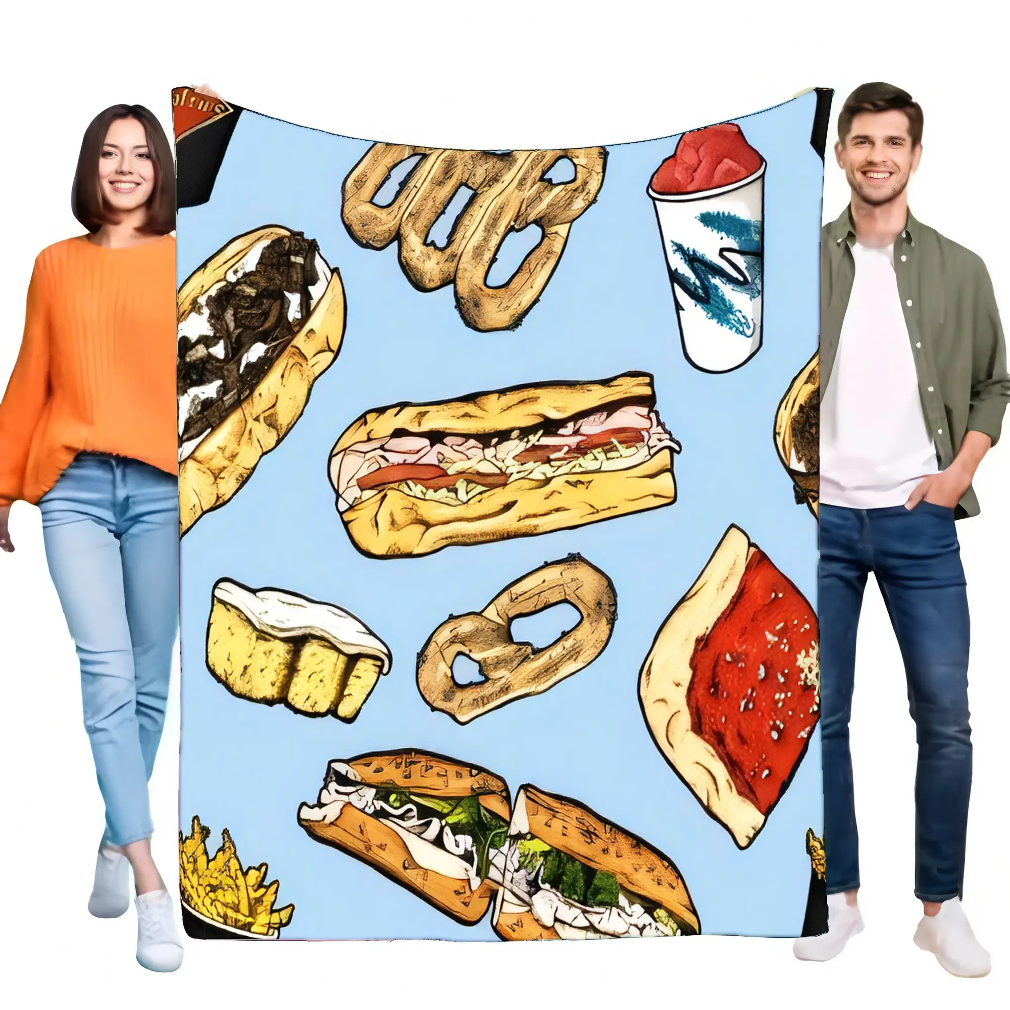 Soft Food Snacks Kids - Atıştırmalık Yiyecek Desenli Flanel Polar Battaniye